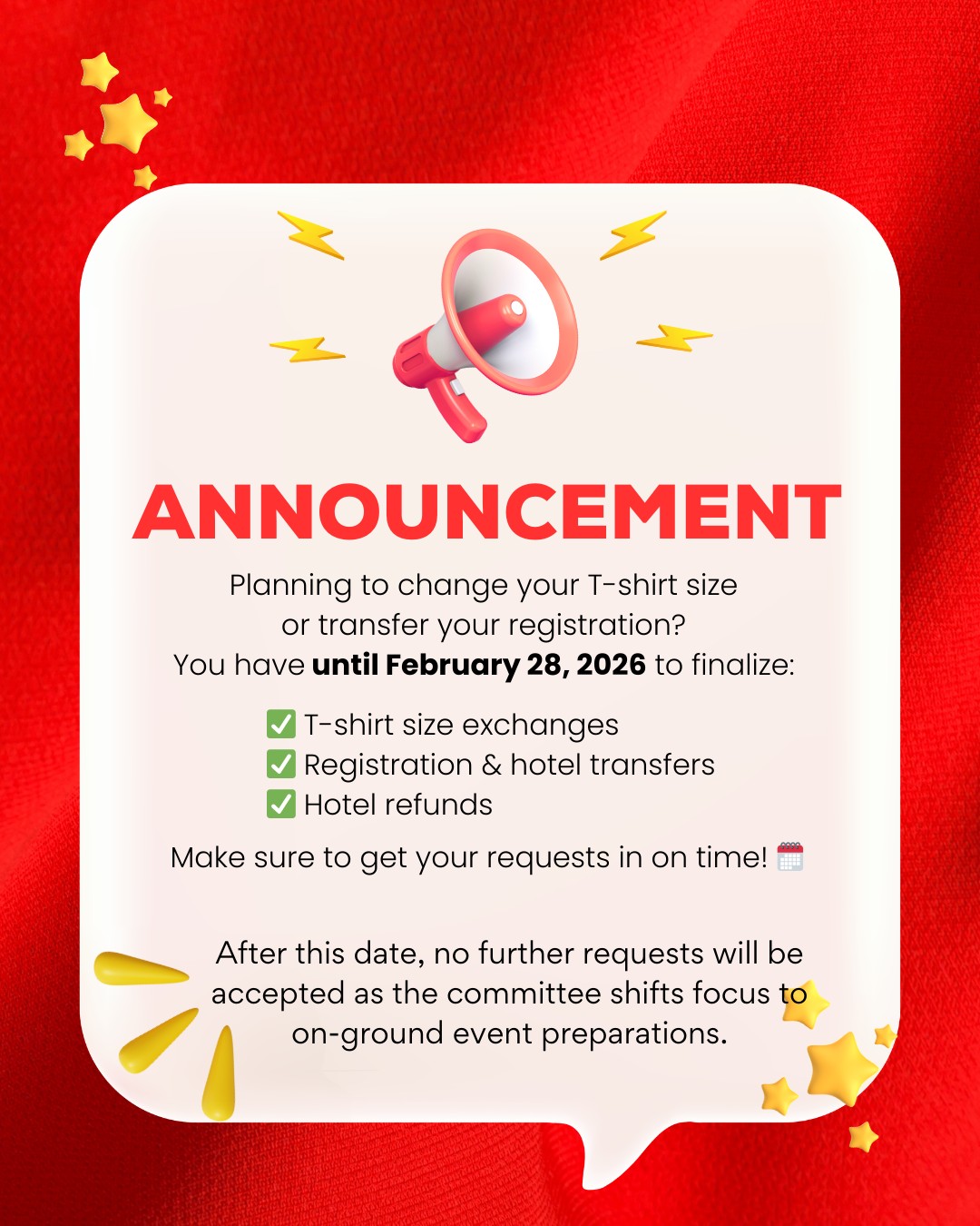 Announcement deadline transfer